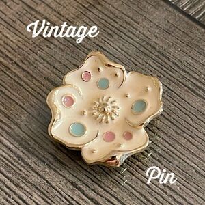 Vintage Pastel Enamel Flower Pin, Polka Dots